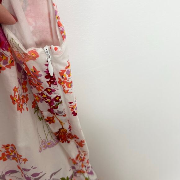 Garnet Hill Womens Sleeveless A Line Dress 4 White Pink Floral Cotton Colorful - Picture 5 of 9